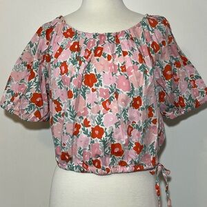 Free Assembly Floral Pink and Red Women's Top